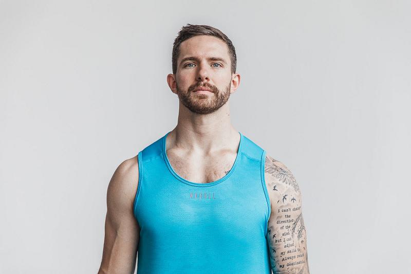 Blue Nobull Lightweight Textured (NEON Camo) Men's Tanks | CA G1595S